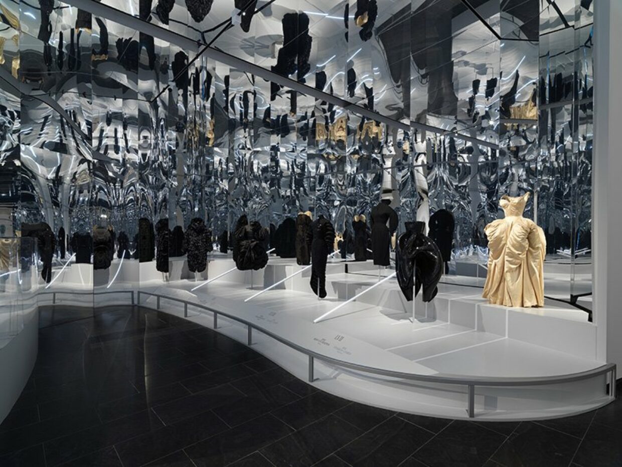 Costume Institute Exhibition at The Met Presents a Disrupted Timeline of Fashion History | Left: Dress, Iris Van Herpen (Dutch, born 1984), fall/winter 2012–13 haute couture; gift of Iris Van Herpen, in honor of Harold Koda, 2016 (2016.185). | 2